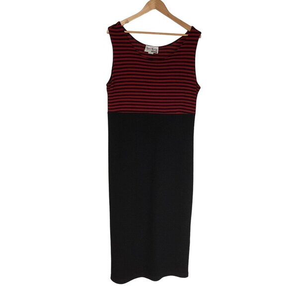 Vintage Sheri Martin Black & Red Striped Maxi Dress Size Large - Picture 1 of 5